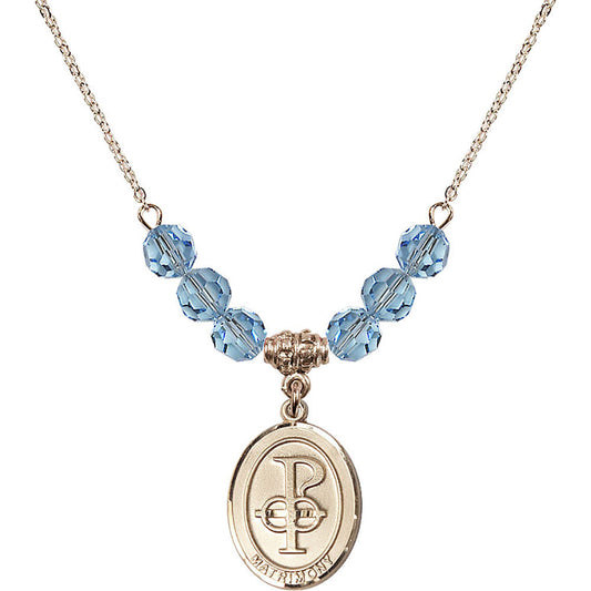 14kt Gold Filled Matrimony Birthstone Necklace with Aqua Beads - 0869