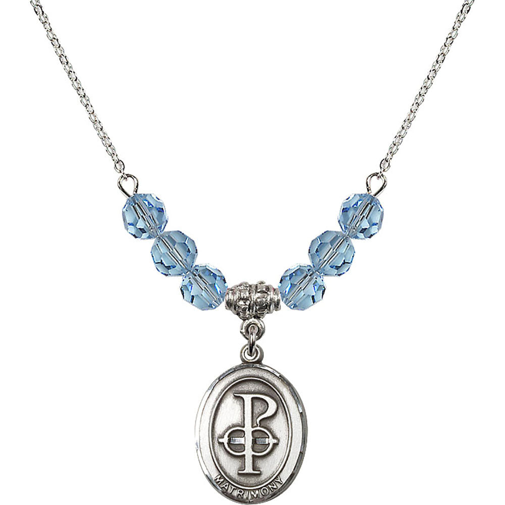 Sterling Silver Matrimony Birthstone Necklace with Aqua Beads - 0869