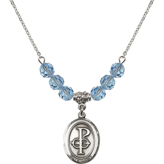 Sterling Silver Matrimony Birthstone Necklace with Aqua Beads - 0869