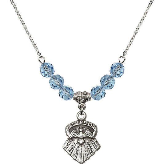 Sterling Silver Seven Gifts Birthstone Necklace with Aqua Beads - 0886