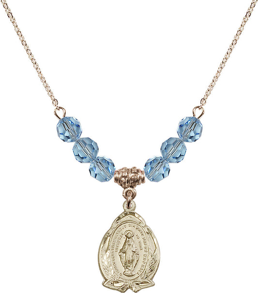 14kt Gold Filled Miraculous Birthstone Necklace with Aqua Beads - 1481