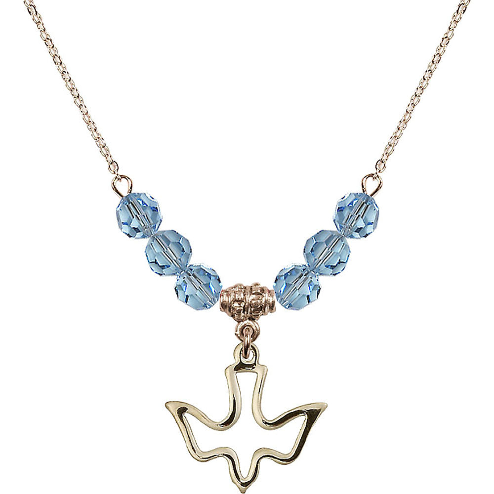 14kt Gold Filled Holy Spirit Birthstone Necklace with Aqua Beads - 1510