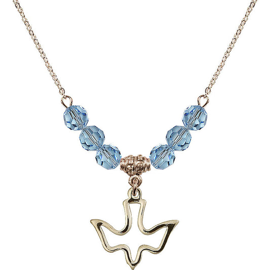 14kt Gold Filled Holy Spirit Birthstone Necklace with Aqua Beads - 1510