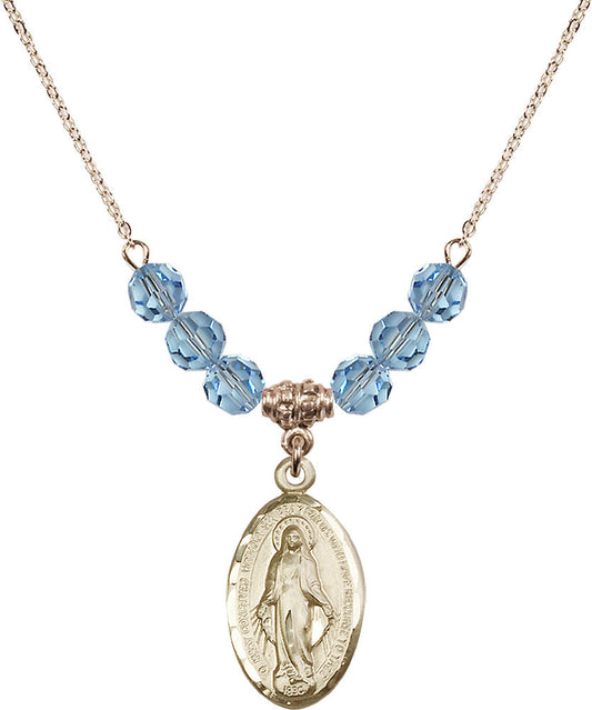 14kt Gold Filled Miraculous Birthstone Necklace with Aqua Beads - 1615
