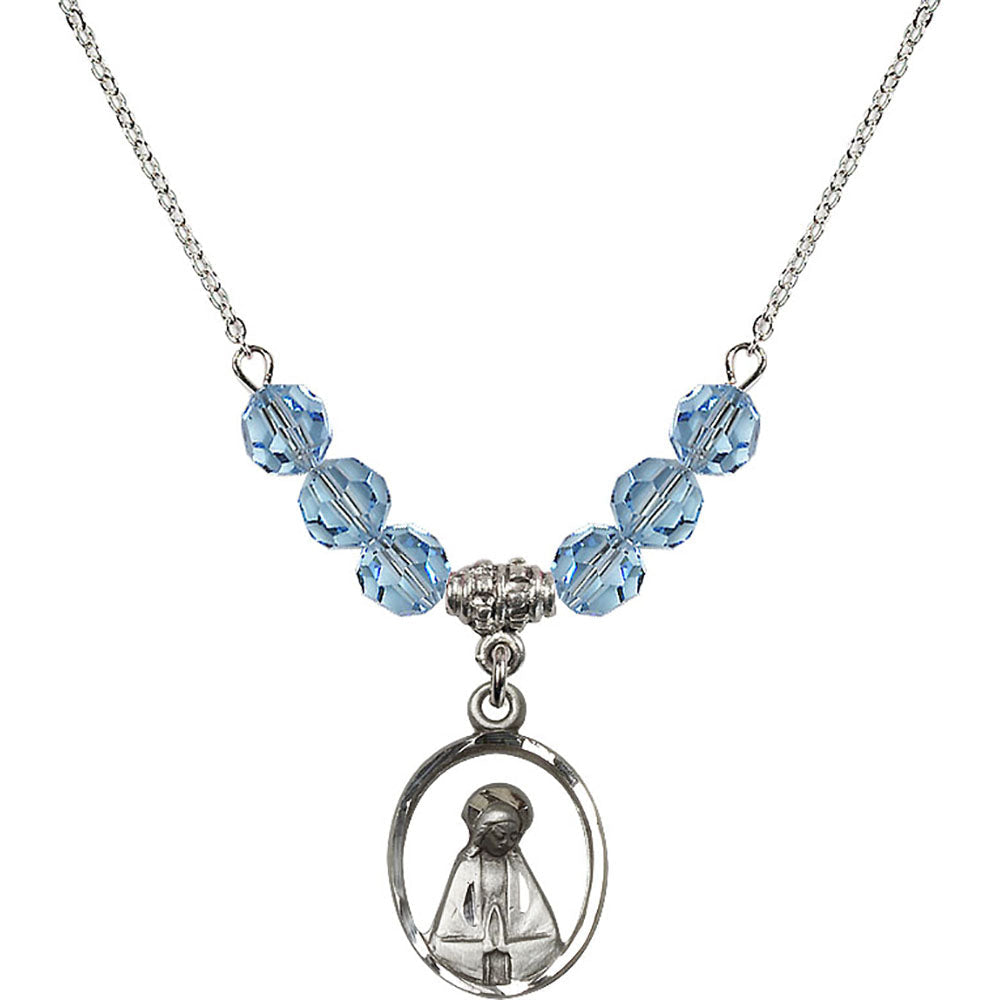 Sterling Silver Madonna Birthstone Necklace with Aqua Beads - 1626