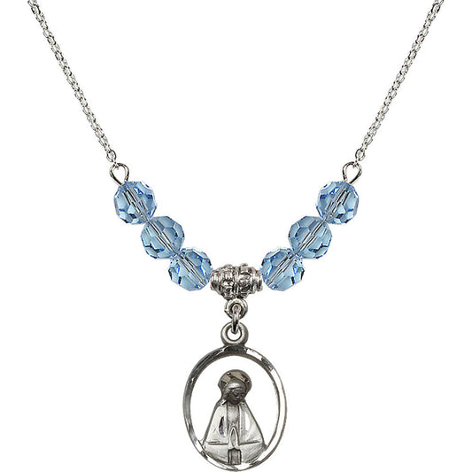 Sterling Silver Madonna Birthstone Necklace with Aqua Beads - 1626