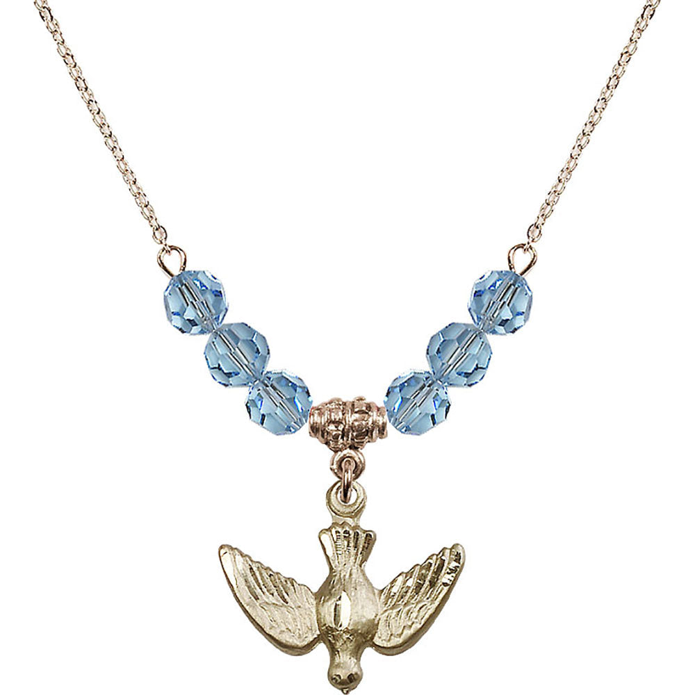 14kt Gold Filled Holy Spirit Birthstone Necklace with Aqua Beads - 1628