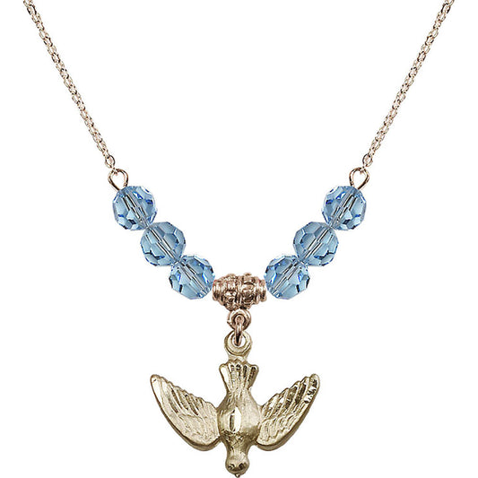 14kt Gold Filled Holy Spirit Birthstone Necklace with Aqua Beads - 1628