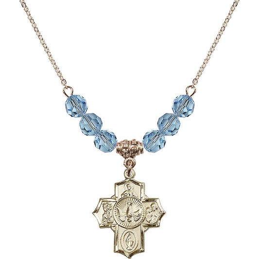 14kt Gold Filled 5-Way Birthstone Necklace with Aqua Beads - 2090
