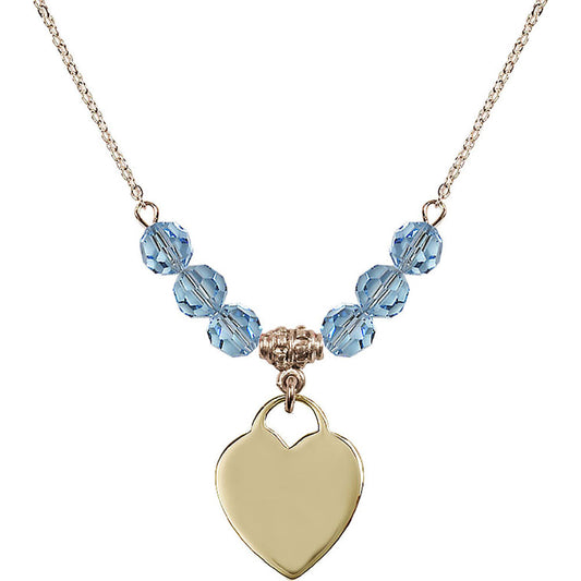 14kt Gold Filled Heart Birthstone Necklace with Aqua Beads - 3200