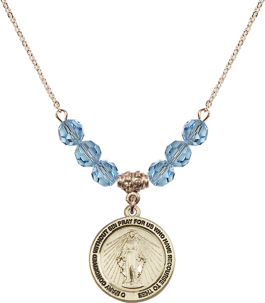 14kt Gold Filled Miraculous Birthstone Necklace with Aqua Beads - 4056