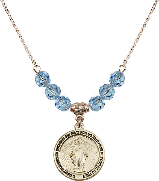 14kt Gold Filled Miraculous Birthstone Necklace with Aqua Beads - 4056