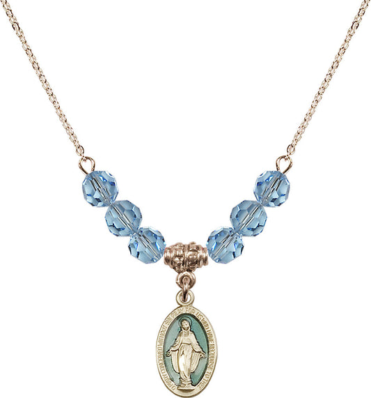 14kt Gold Filled Miraculous Birthstone Necklace with Aqua Beads - 4122