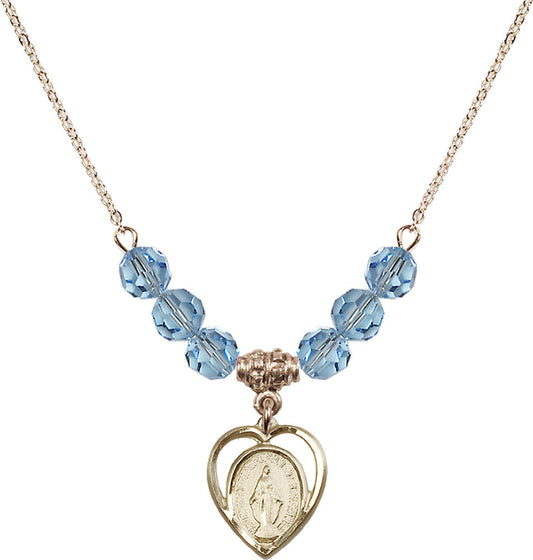 14kt Gold Filled Miraculous Birthstone Necklace with Aqua Beads - 4125