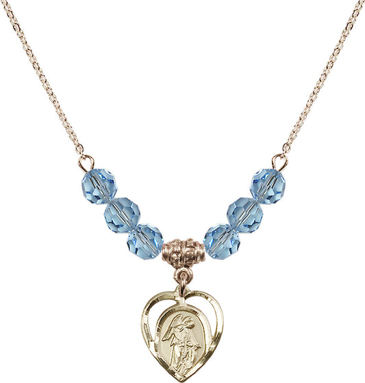 14kt Gold Filled Guardian Angel Birthstone Necklace with Aqua Beads - 4129