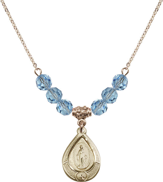 14kt Gold Filled Miraculous Birthstone Necklace with Aqua Beads - 4144