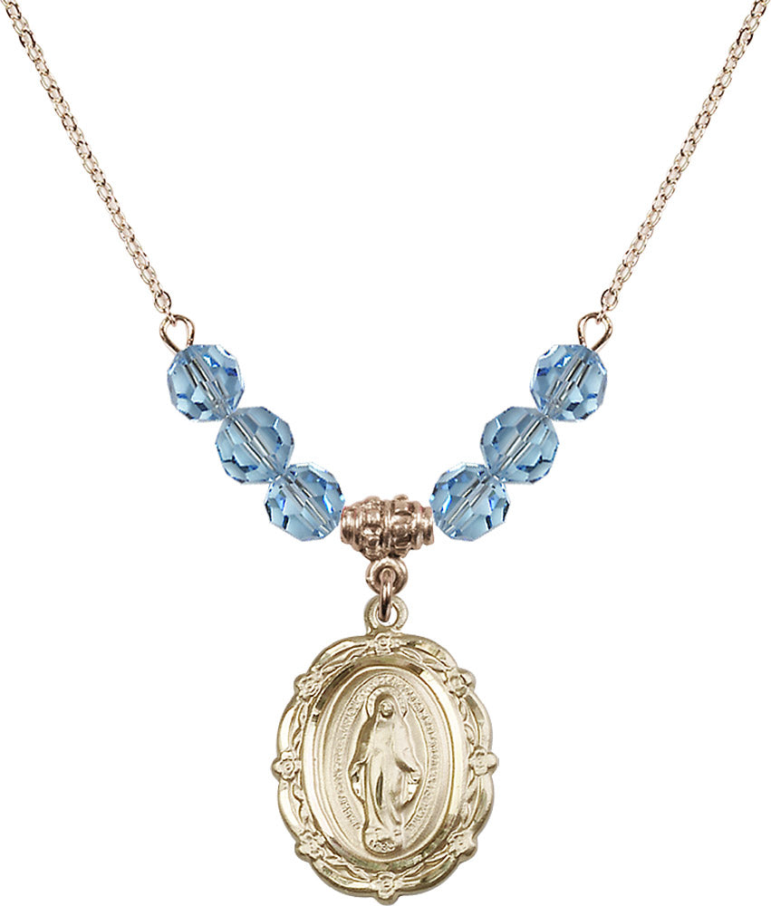 14kt Gold Filled Miraculous Birthstone Necklace with Aqua Beads - 4146
