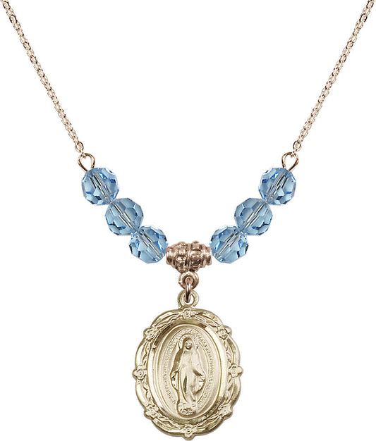 14kt Gold Filled Miraculous Birthstone Necklace with Aqua Beads - 4146