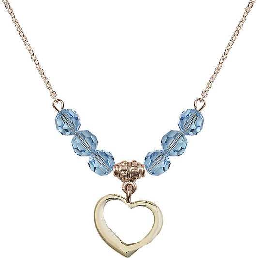 14kt Gold Filled Heart Birthstone Necklace with Aqua Beads - 4208
