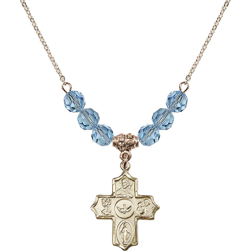 14kt Gold Filled 5-Way Birthstone Necklace with Aqua Beads - 4255