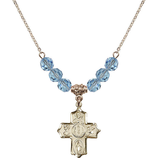 14kt Gold Filled 4-Way Birthstone Necklace with Aqua Beads - 4256