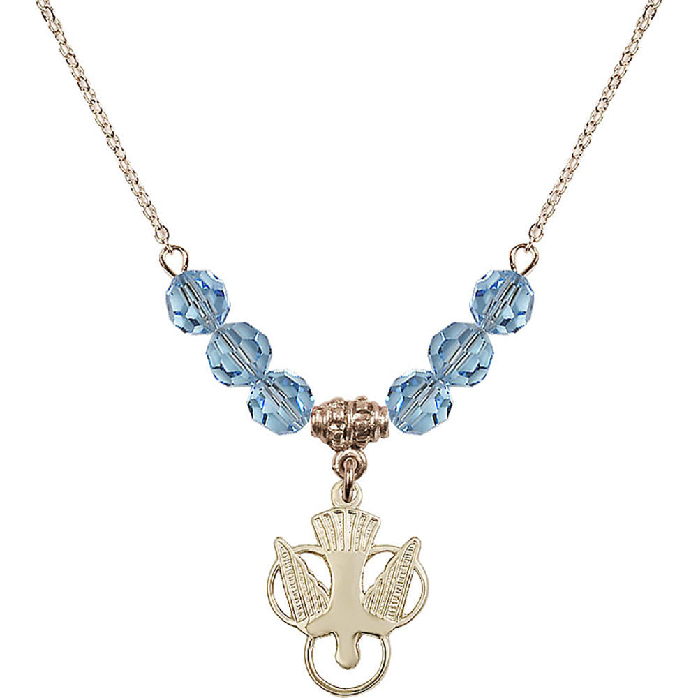 14kt Gold Filled Holy Spirit Birthstone Necklace with Aqua Beads - 5430