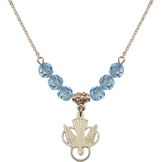 14kt Gold Filled Holy Spirit Birthstone Necklace with Aqua Beads - 5430