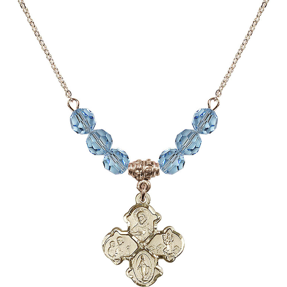 14kt Gold Filled 4-Way Birthstone Necklace with Aqua Beads - 5441