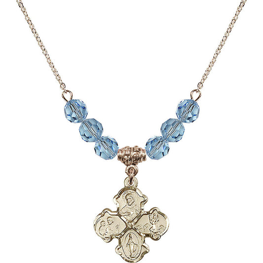 14kt Gold Filled 4-Way Birthstone Necklace with Aqua Beads - 5441