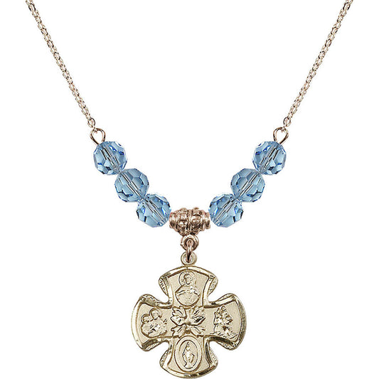 14kt Gold Filled 5-Way Birthstone Necklace with Aqua Beads - 5443