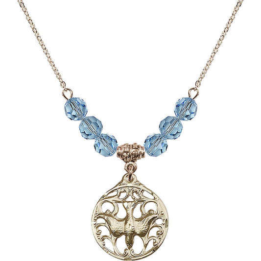 14kt Gold Filled Holy Spirit Birthstone Necklace with Aqua Beads - 5655