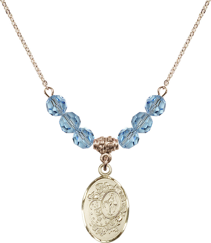 14kt Gold Filled Miraculous Birthstone Necklace with Aqua Beads - 5682