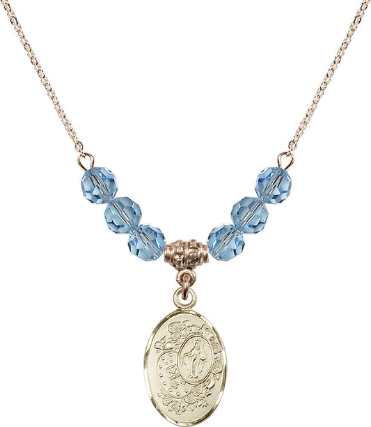 14kt Gold Filled Miraculous Birthstone Necklace with Aqua Beads - 5682