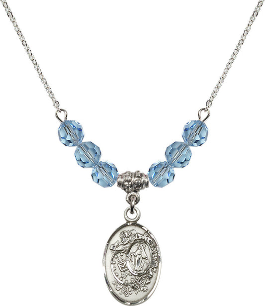 Sterling Silver Miraculous Birthstone Necklace with Aqua Beads - 5682