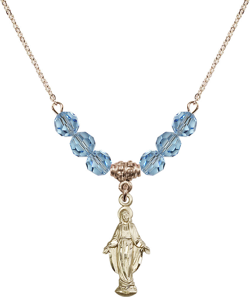 14kt Gold Filled Miraculous Birthstone Necklace with Aqua Beads - 5900