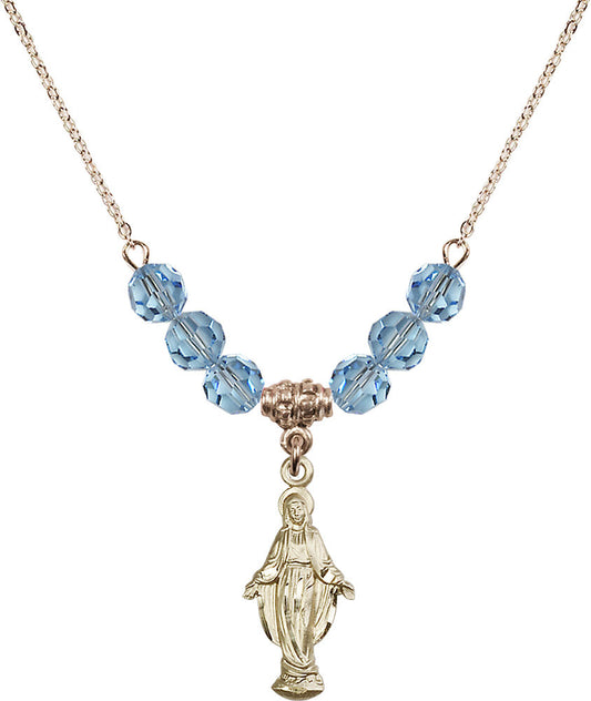 14kt Gold Filled Miraculous Birthstone Necklace with Aqua Beads - 5900