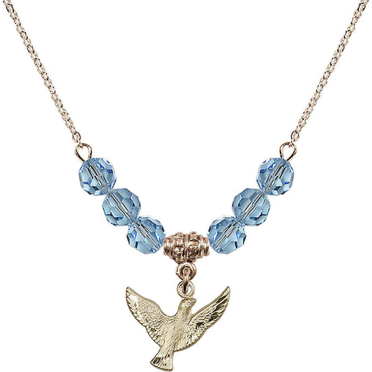 14kt Gold Filled Holy Spirit Birthstone Necklace with Aqua Beads - 5912