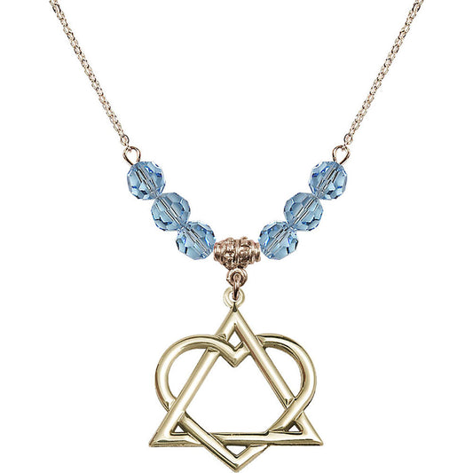 14kt Gold Filled Adoption Heart Birthstone Necklace with Aqua Beads - 6210