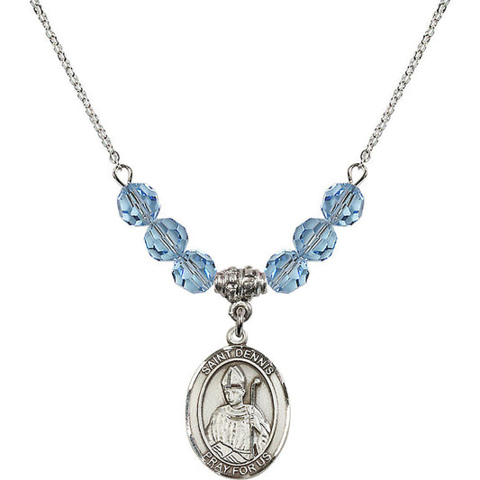 Sterling Silver Saint Dennis Birthstone Necklace with Aqua Beads - 8025