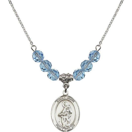Sterling Silver Saint Jane of Valois Birthstone Necklace with Aqua Beads - 8029
