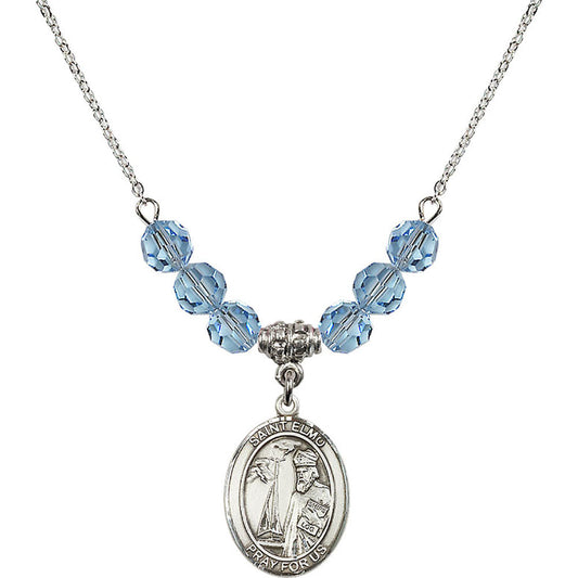 Sterling Silver Saint Elmo Birthstone Necklace with Aqua Beads - 8031