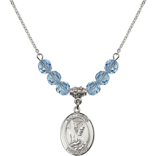 Sterling Silver Saint Helen Birthstone Necklace with Aqua Beads - 8043