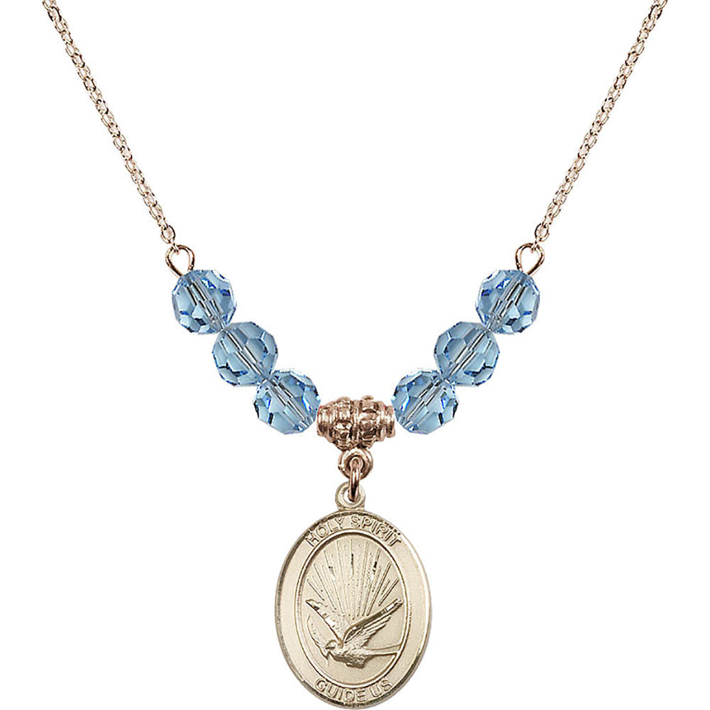 14kt Gold Filled Holy Spirit Birthstone Necklace with Aqua Beads - 8044