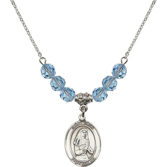 Sterling Silver Saint Emily de Vialar Birthstone Necklace with Aqua Beads - 8047