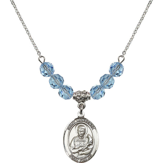 Sterling Silver Saint Lawrence Birthstone Necklace with Aqua Beads - 8063