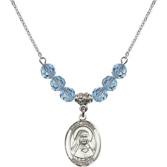 Sterling Silver Saint Louise de Marillac Birthstone Necklace with Aqua Beads - 8064