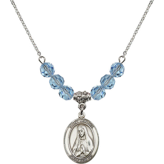 Sterling Silver Saint Martha Birthstone Necklace with Aqua Beads - 8075
