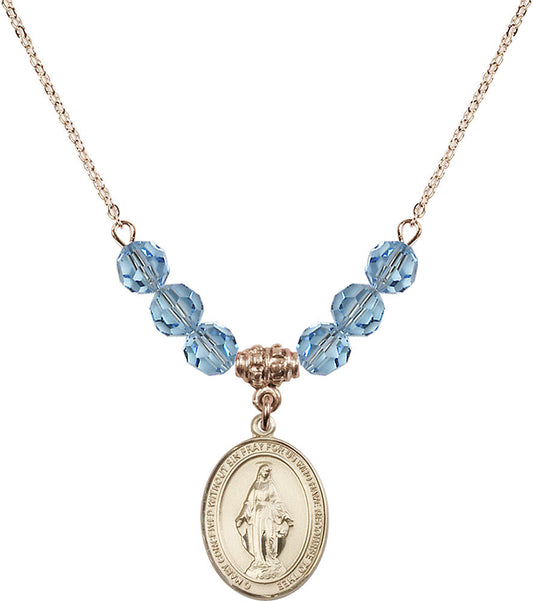 14kt Gold Filled Miraculous Birthstone Necklace with Aqua Beads - 8078