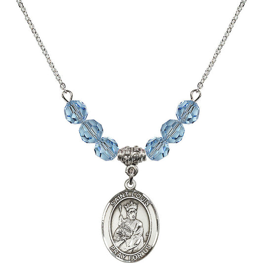 Sterling Silver Saint Louis Birthstone Necklace with Aqua Beads - 8081