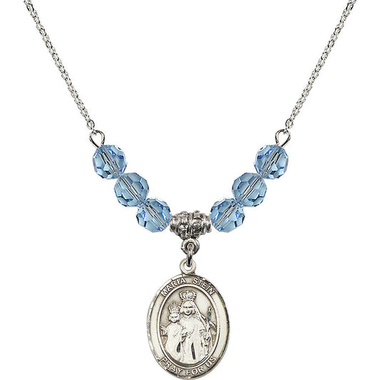 Sterling Silver Maria Stein Birthstone Necklace with Aqua Beads - 8133